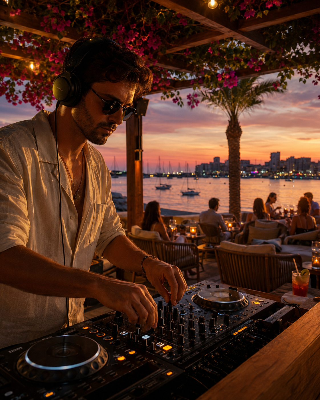 DJ en sesión al atardecer en Capeï Ibiza